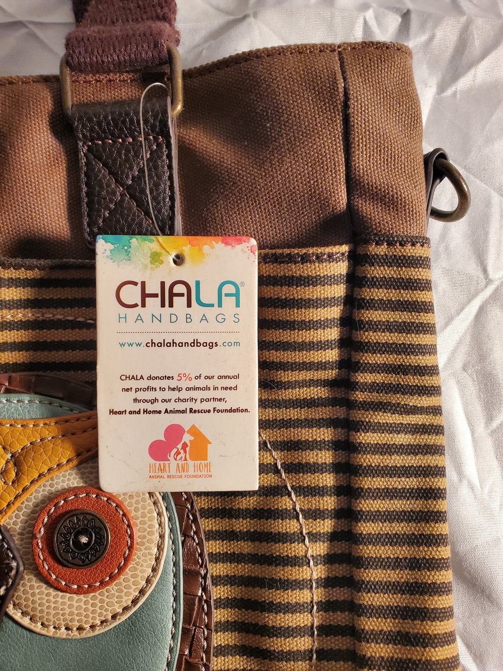 Chala Brown Striped Canvas Tote with Colorful Accent